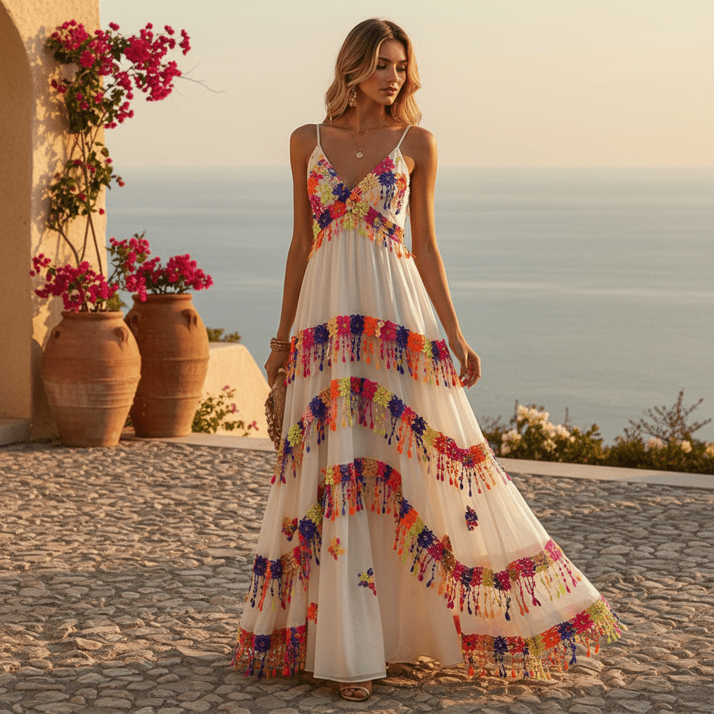 colorful fringe lace trim dress application boho style