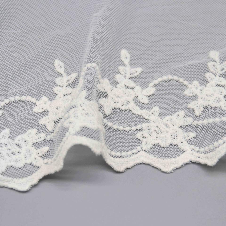 Best Selling 13.5cm Wide Floral Vine Embroidered Tulle Lace with Scalloped Edge - Image 6
