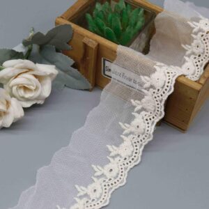 Mesh Tulle Embroidery Lace Trim With Small Floral Pattern for Lingerie and Dress Hemming