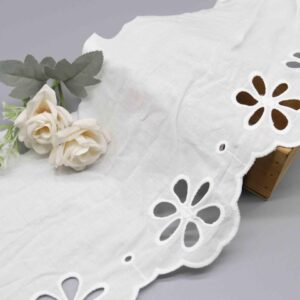 Wide 100% Cotton Eyelet Lace Flounce with Large Scalloped Floral Edge for Dresses