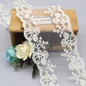 Wide Polyester Embroidered Tulle Lace with Symmetrical Floral Scallop