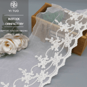 Best Selling 13.5cm Wide Floral Vine Embroidered Tulle Lace with Scalloped Edge