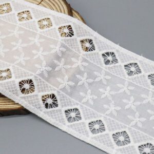 Wide Geometric Embroidered Cotton Eyelet Lace Trim