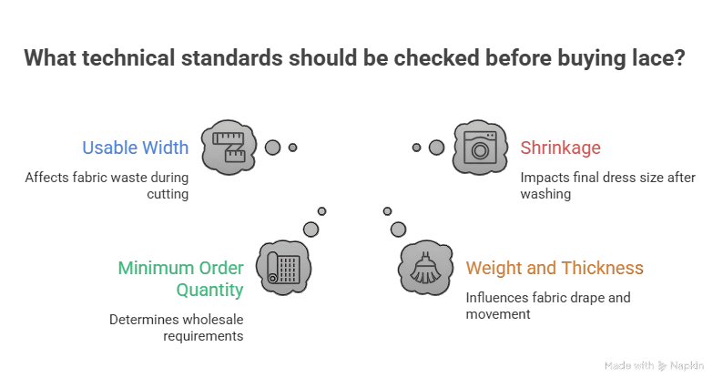 What technical standards should be checked before buying lace?