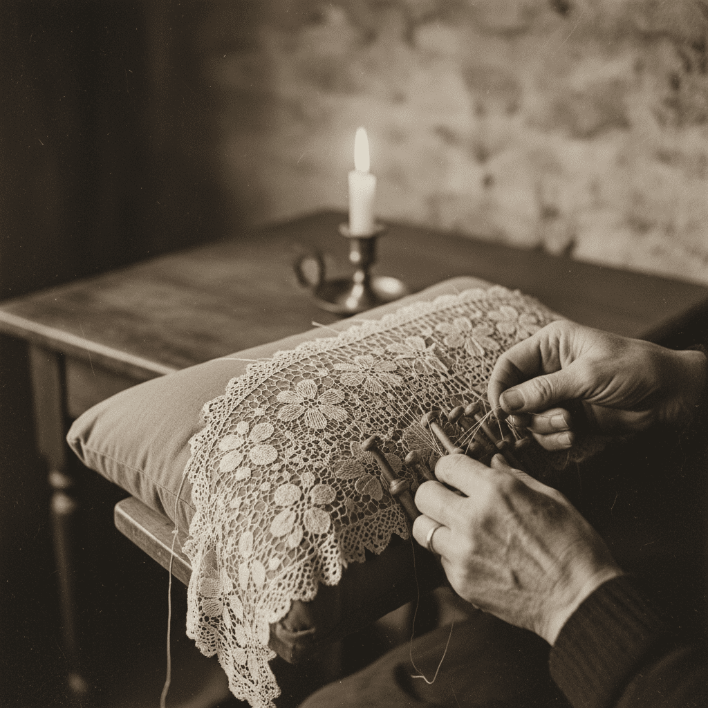 historical handmade bobbin lace making process