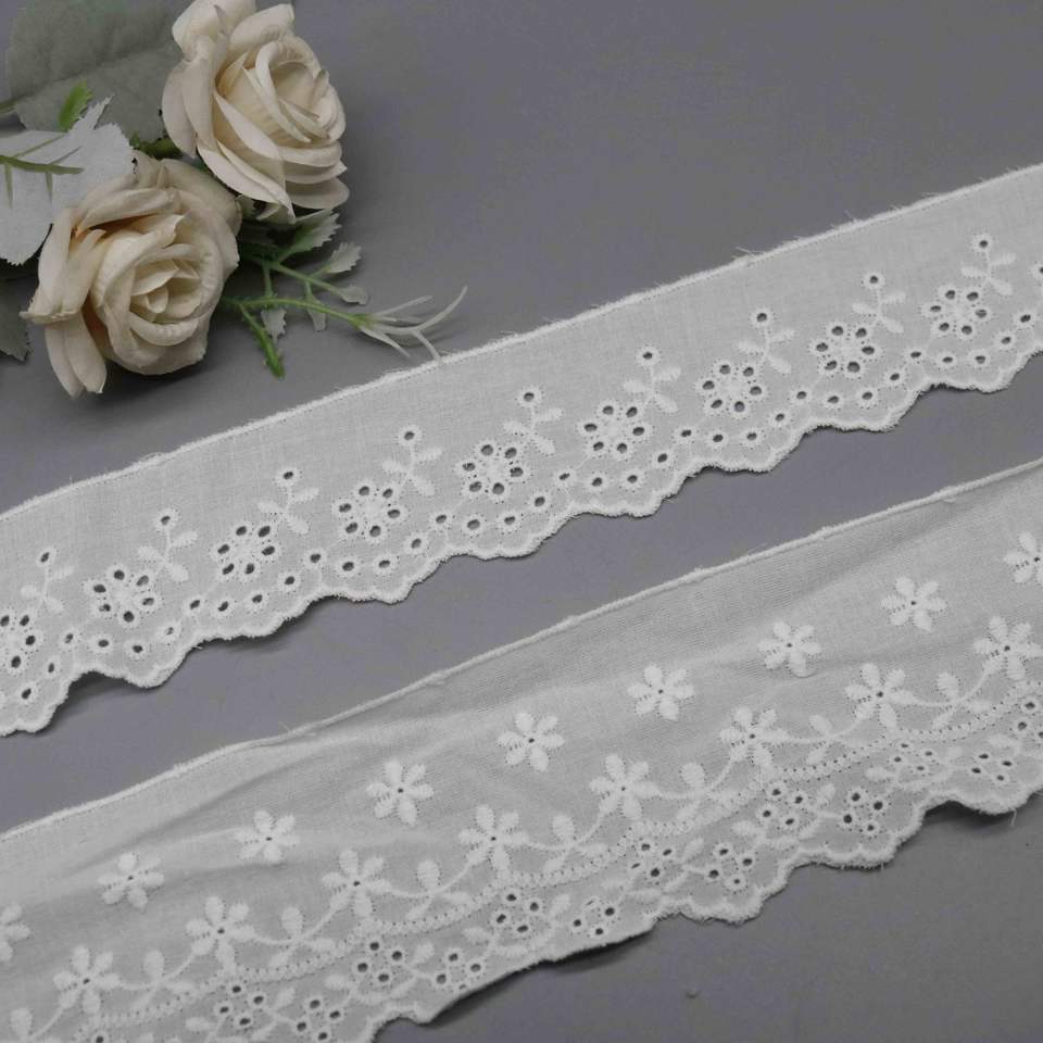 100% Cotton Floral Eyelet Lace with Scalloped Edge for Sustainable Apparel and Baby Wear - Image 3