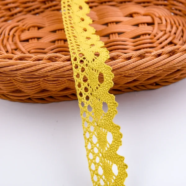 Premium vintage cotton crochet lace trim with soft texture and eyelet design, OEM quality ribbon for garment crafting.