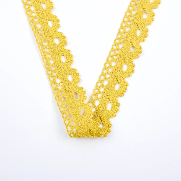 Durable soft crochet lace trim made with vintage cotton and eyelet ribbon pattern, OEM quality for fashion apparel.