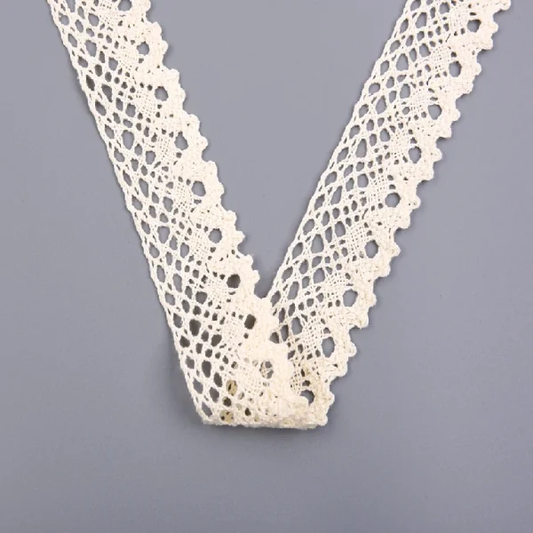 Polyester cotton embroidery crochet lace trim with soft and skin-friendly texture, enhancing women’s dress styles.