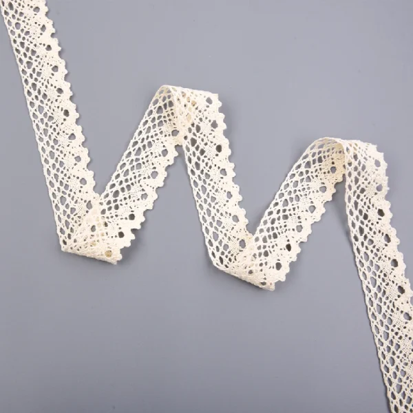 Soft embroidery crochet lace trim blending polyester and cotton, skin-friendly and perfect for women’s dress accents.