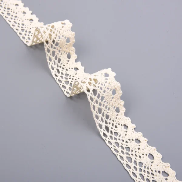 Durable, skin-friendly polyester cotton crochet lace trim with intricate embroidery, designed for women’s apparel.