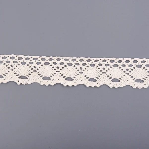 Soft, durable flower crochet lace trim made from pure cotton, available in adjustable widths, wholesale for apparel manufacturing.