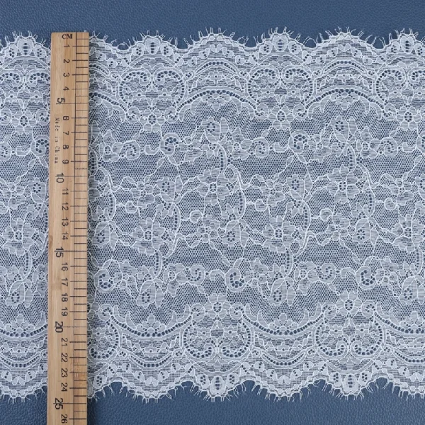 High-quality stretch elastic mesh lace trim featuring 90% nylon and 10% spandex, perfect for elegant wedding dress decoration.