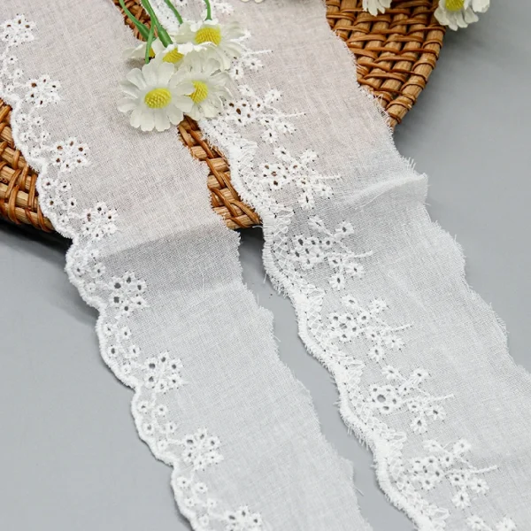 High-quality cotton lace trim from factory wholesale with custom design options and fast prototyping, suitable for bridal wear and fashion.