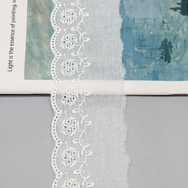 Factory direct premium cotton embroidered lace trims with customizable designs, ideal for wholesale in fashion, bridal, and home decor projects.