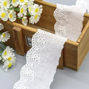 Premium quality cotton lace trim with fancy, soft texture and decorative flower embroidery, custom order at low prices.