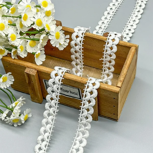 Water Soluble Lace Trim | D1984 – Delicate White Embroidery for Garments and Crafts