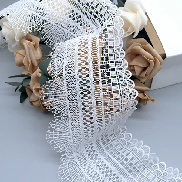 High-quality white embroidery trimming lace with water soluble composition for garment decoration
