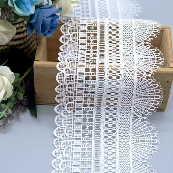 Fine detailed water soluble lace with embroidery trimming, suited for luxury garment designs