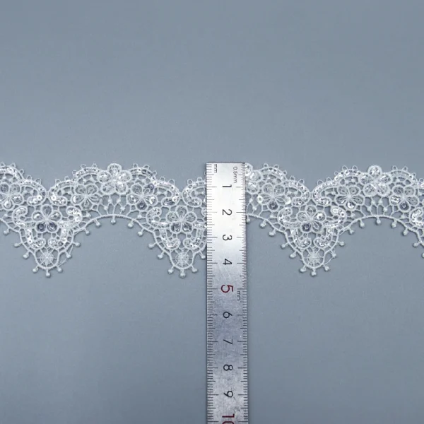 Premium Water Soluble Polyester Lace Trim Featuring Floral Eyelet Design, Suitable for Garments.