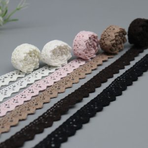 Vibrant multicolor cotton French border lace and wide cotton trims arranged side by side, ideal for boutique garment embellishments.
