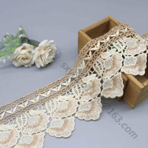 Highly detailed embroidery water soluble lace and structured eyelet water soluble fabric, photographed for use in creative OEM garment lines.