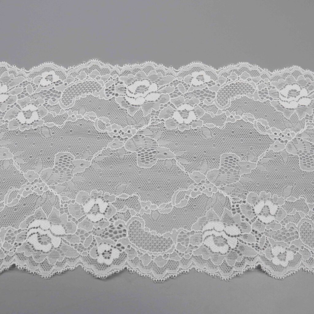 Vibrant image of soft white stretch lace trim