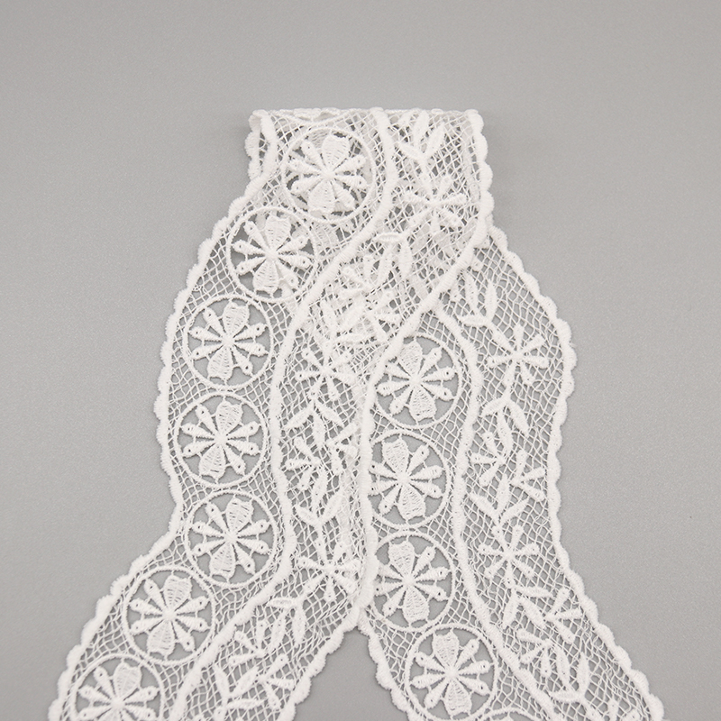 Artistic close-up of pure white French designer lace trim