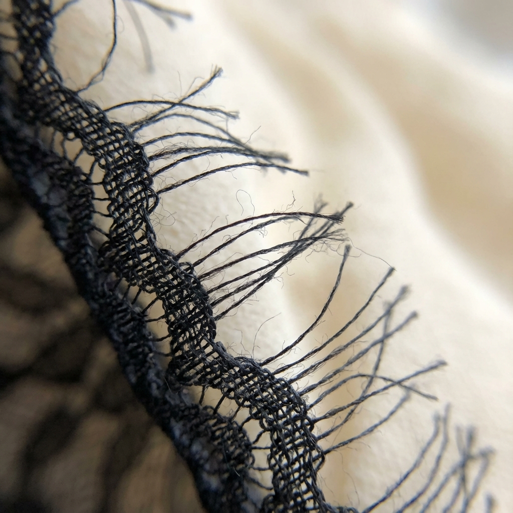 Close-up of eyelash lace fringe formation showing individual strands