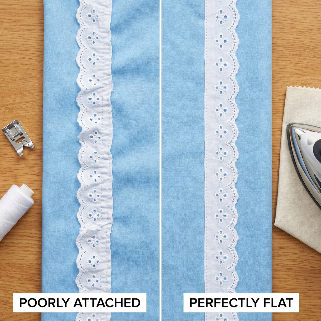 Comparison of puckered lace trim versus smooth properly sewn lace