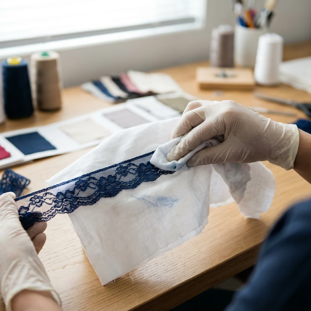 Lace trim color fastness test demonstration