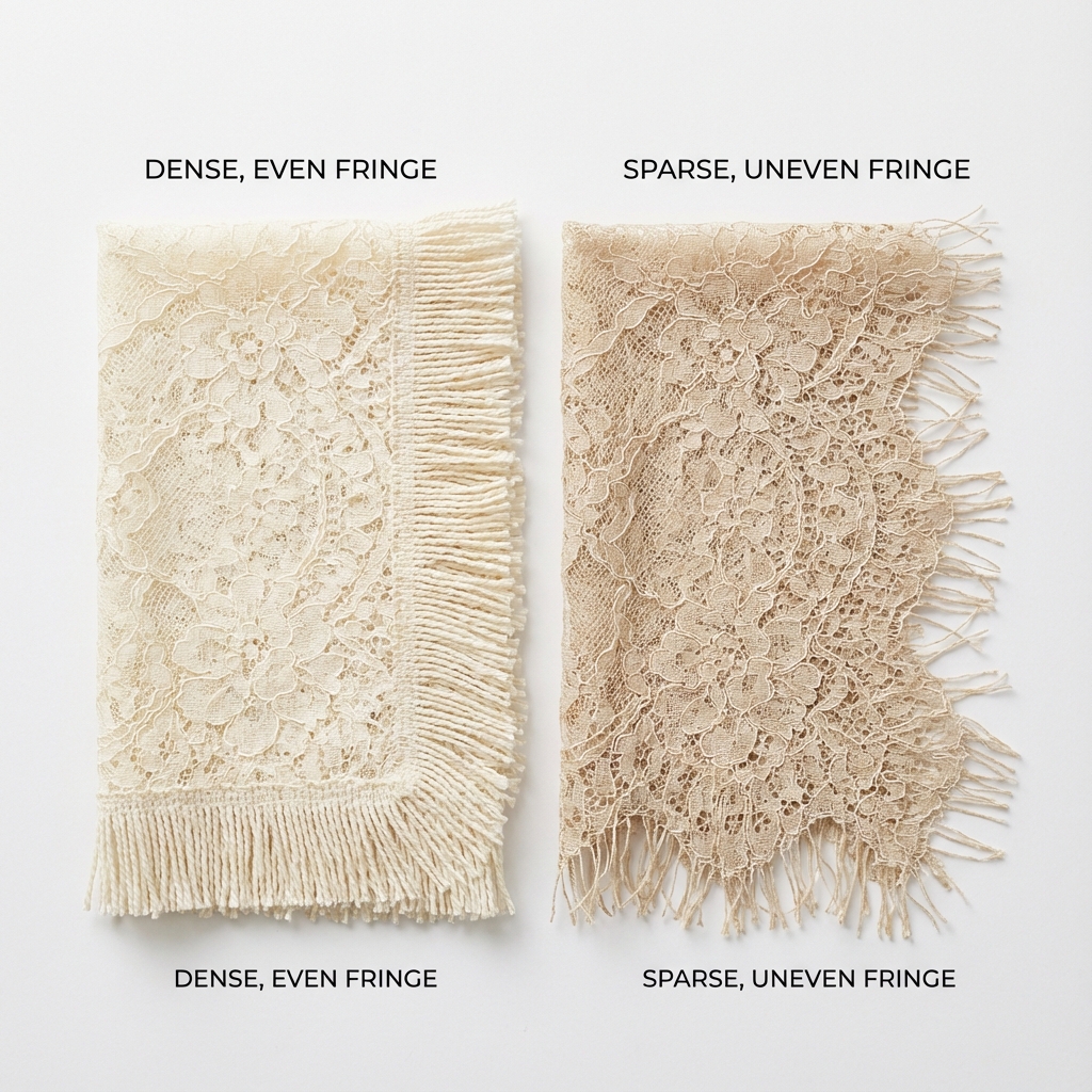 Side by side comparison of quality vs poor quality eyelash lace fringe