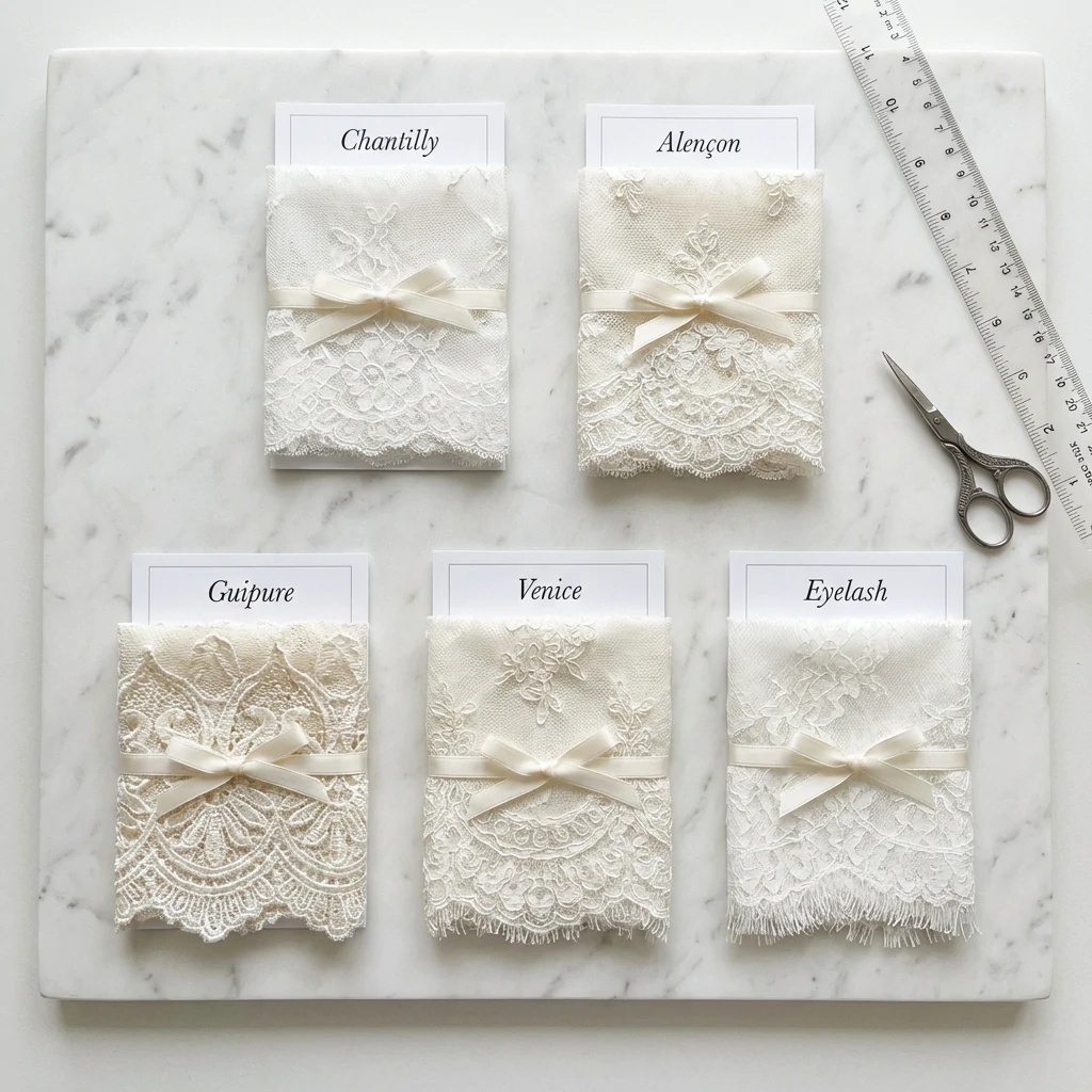 Five types of wedding dress lace Chantilly, Alençon, guipure, Venice, eyelash