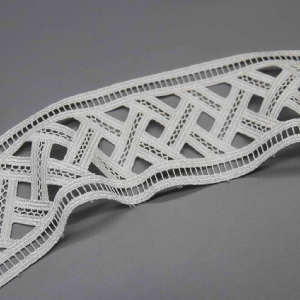 Backlit demonstration of the lattice density and see-through characteristics of the embellishment