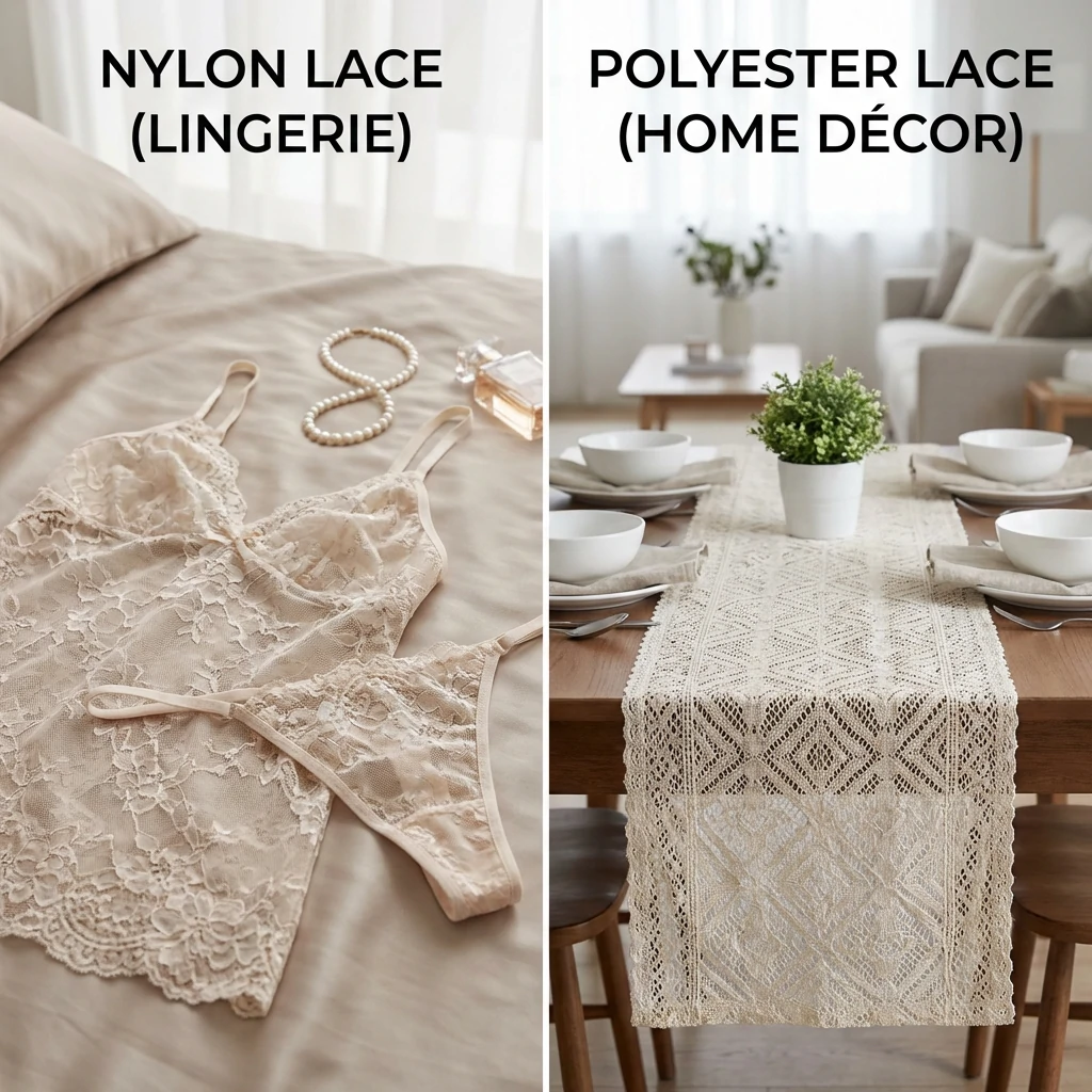 Nylon lace for lingerie vs polyester lace for home décor applications