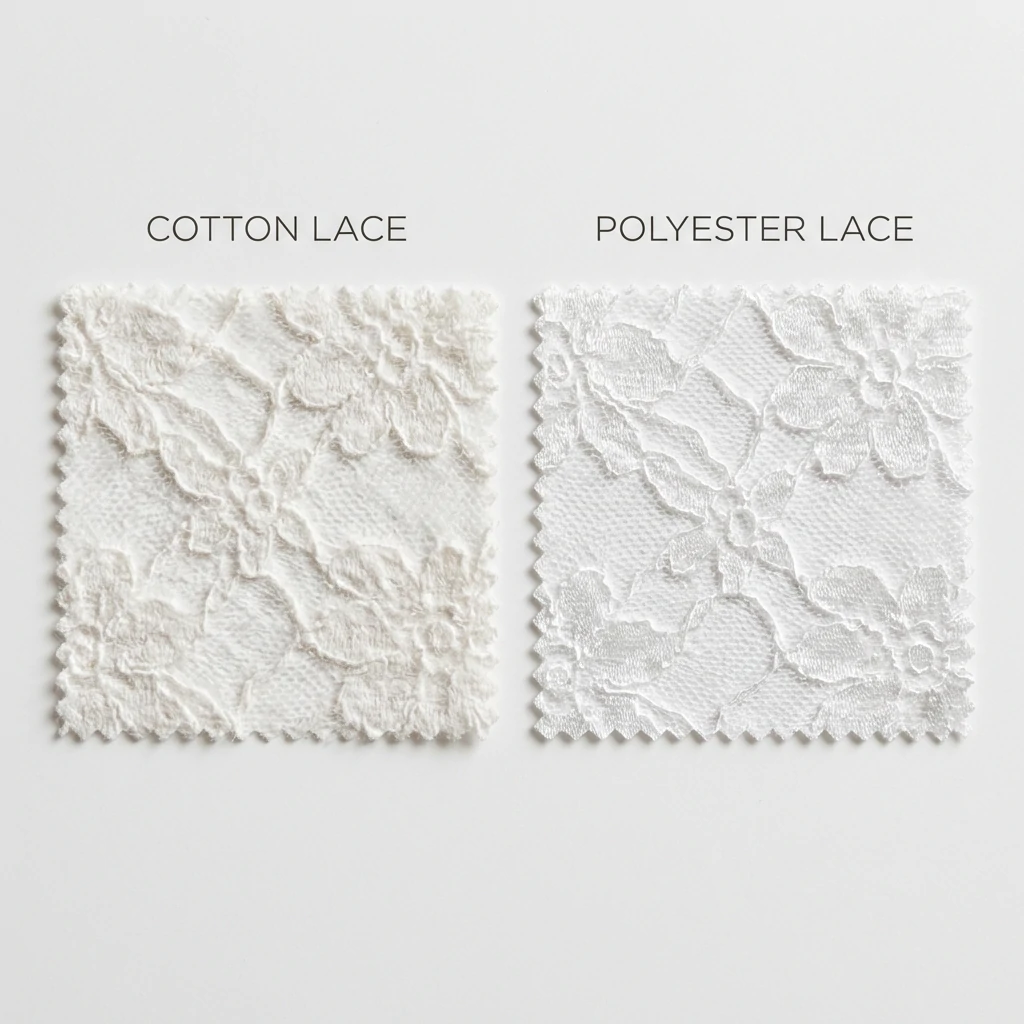 Side by side comparison of cotton lace and polyester lace texture