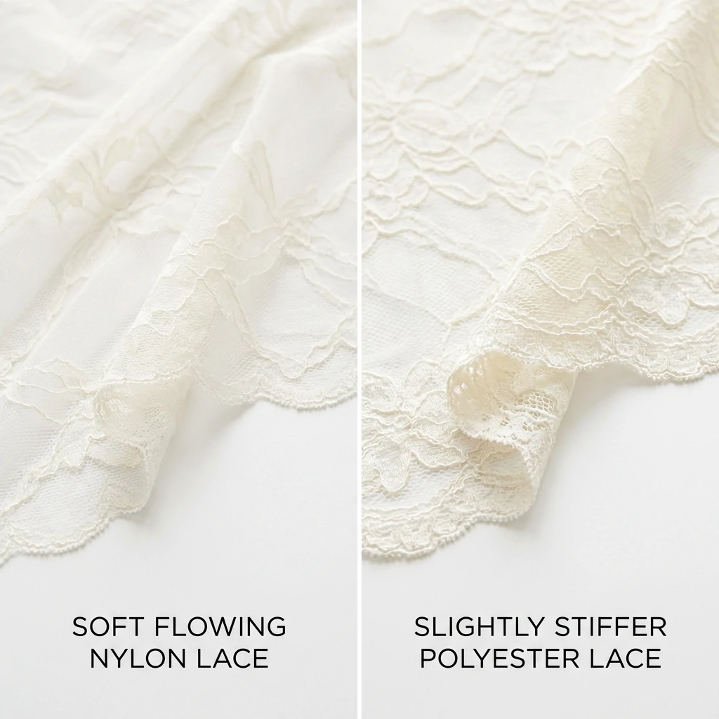 Side by side comparison of nylon lace and polyester lace fabric