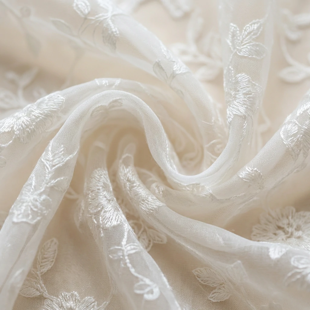 Soft nylon lace fabric close-up showing silky texture