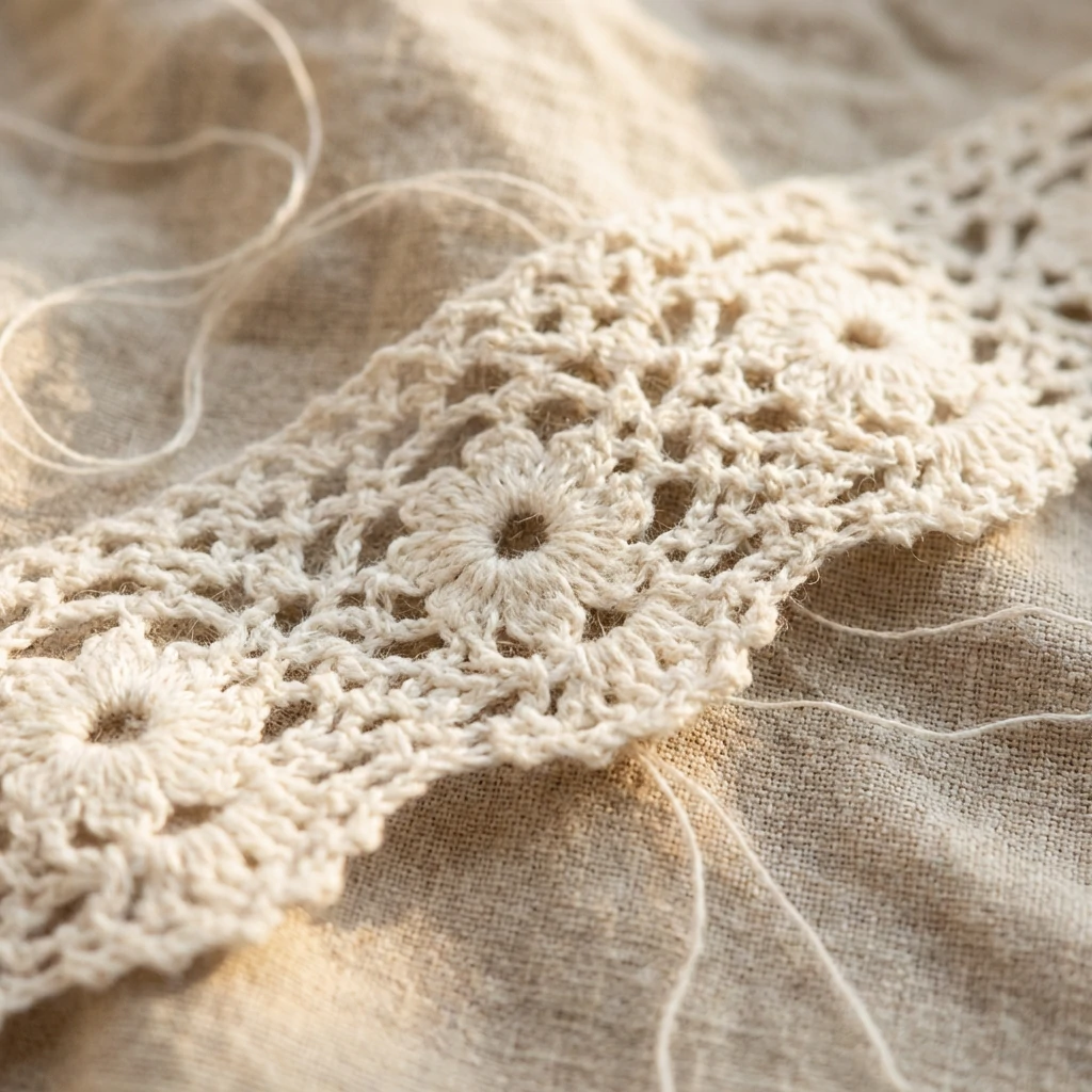 White cotton crochet lace showing natural matte texture