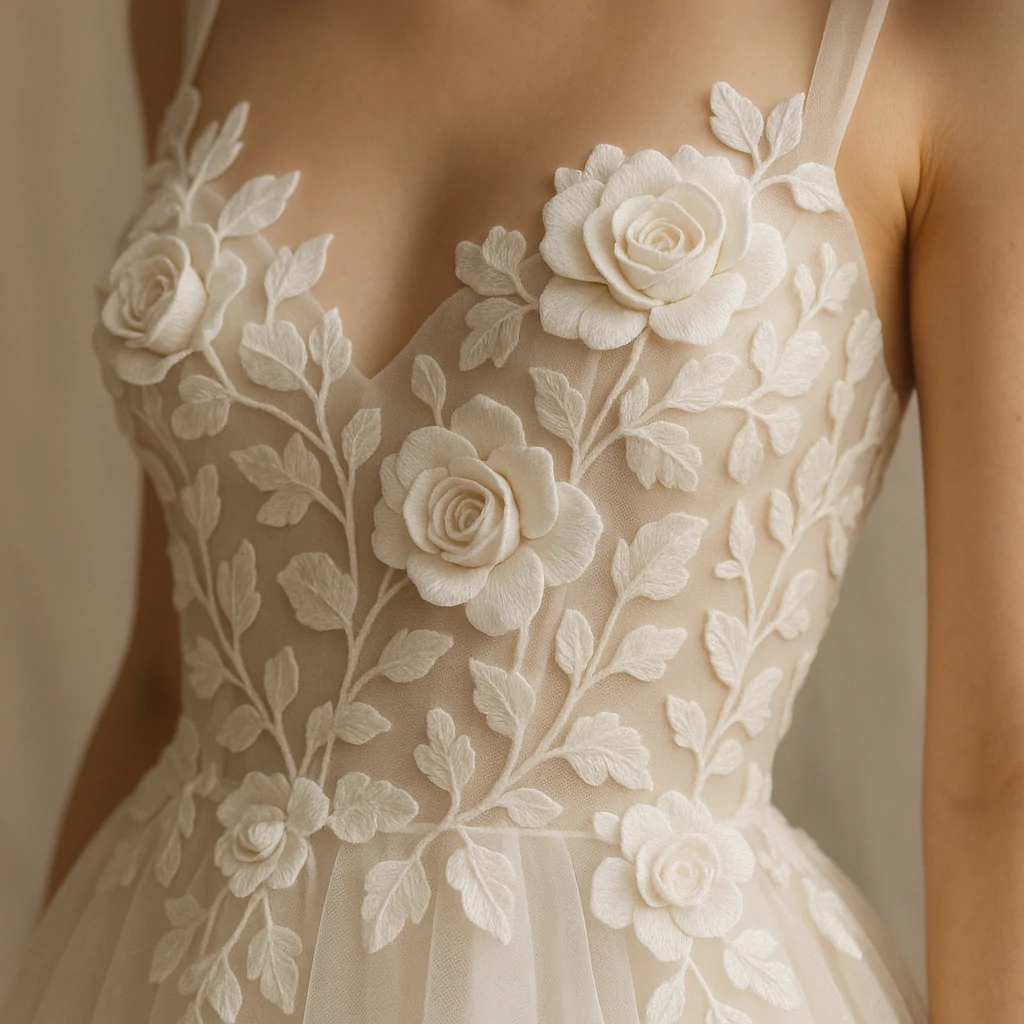 3D floral lace appliqués trending in 2025 bridal fashion