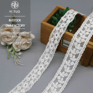 Cotton Mesh Embroidery Lace Ribbon White Floral Lace Trim for Garment Edge