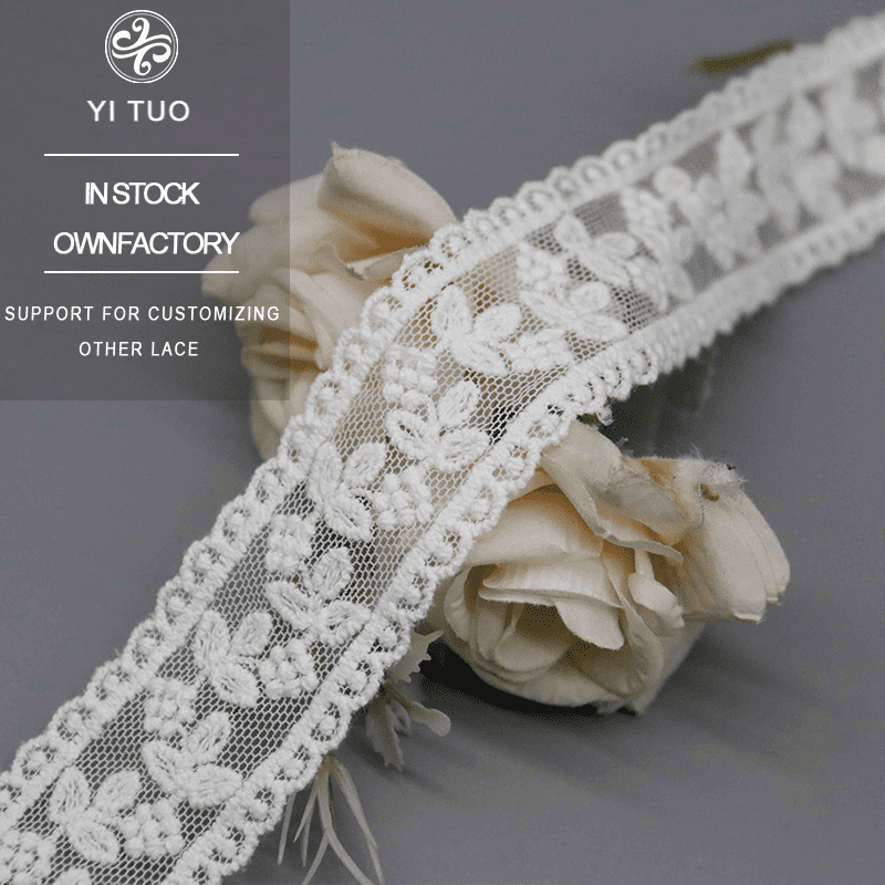 Cotton Embroidery Lace Trim Scalloped Leaf Vine Pattern for Garment Sewing